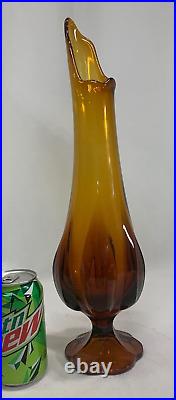 LE Smith Rare ROOT BEER color Swung Glass VASE - Mid-Century Modern 16 MINT