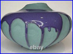 Large 1986 Rare MCM Haeger Pottery Vase Green With Purple Lava Drip Glaze 4416