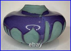 Large 1986 Rare MCM Haeger Pottery Vase Green With Purple Lava Drip Glaze 4416