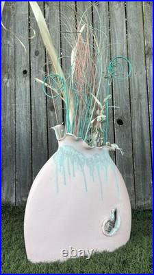 Large Rare Mid Century Studio Pottery Floor Vase Home Decor Pastel Pampus Grass