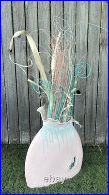 Large Rare Mid Century Studio Pottery Floor Vase Home Decor Pastel Pampus Grass