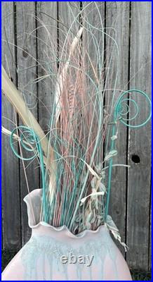 Large Rare Mid Century Studio Pottery Floor Vase Home Decor Pastel Pampus Grass