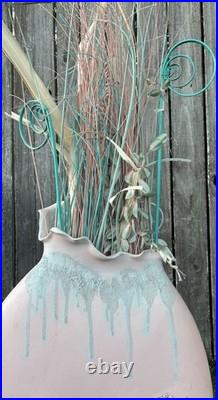 Large Rare Mid Century Studio Pottery Floor Vase Home Decor Pastel Pampus Grass