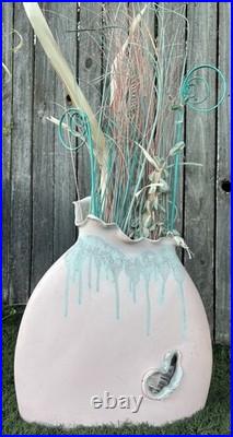 Large Rare Mid Century Studio Pottery Floor Vase Home Decor Pastel Pampus Grass