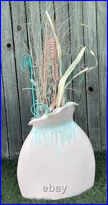 Large Rare Mid Century Studio Pottery Floor Vase Home Decor Pastel Pampus Grass