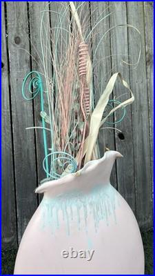 Large Rare Mid Century Studio Pottery Floor Vase Home Decor Pastel Pampus Grass