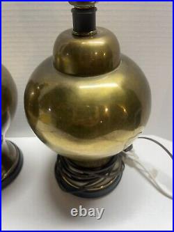 Large Vintage Brass Lamps Set 2 Matching Underwriters Mid Century Rare Working