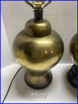 Large Vintage Brass Lamps Set 2 Matching Underwriters Mid Century Rare Working
