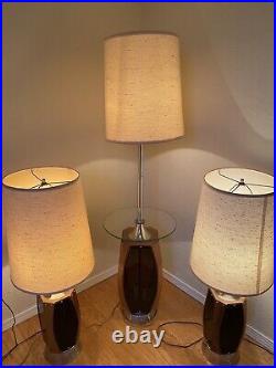 Lawrin Lamps Mid-Century Modern Walnut With Very Rare Floor Lamp. Complete Set