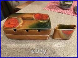 Lou Hoenig Mid Century Modern Ceramic Art Pottery Ashtray Trinket Set Rare As Is