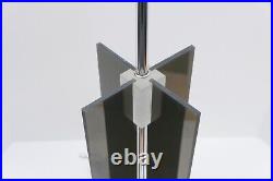 Lucite 4-Panel Mid-Century Modern Table Lamp Smoked Chrome Base RARE 25 MCM