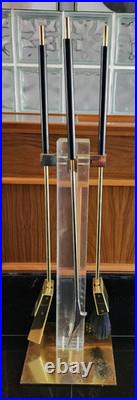 MCM Albrizzi Rare Brass Lucite Fireplace Tool Set Black Resin Handles Italy 1970