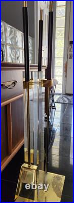 MCM Albrizzi Rare Brass Lucite Fireplace Tool Set Black Resin Handles Italy 1970