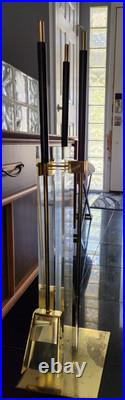 MCM Albrizzi Rare Brass Lucite Fireplace Tool Set Black Resin Handles Italy 1970
