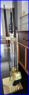 MCM Albrizzi Rare Brass Lucite Fireplace Tool Set Black Resin Handles Italy 1970