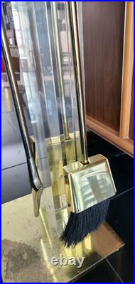 MCM Albrizzi Rare Brass Lucite Fireplace Tool Set Black Resin Handles Italy 1970
