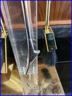MCM Albrizzi Rare Brass Lucite Fireplace Tool Set Black Resin Handles Italy 1970
