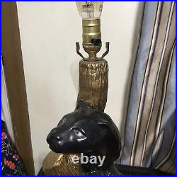 MCM Black Panther Lamp Set (2) Ceramic Vintage Cat Table Lamps Rare NO SHADES