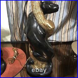 MCM Black Panther Lamp Set (2) Ceramic Vintage Cat Table Lamps Rare NO SHADES