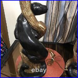 MCM Black Panther Lamp Set (2) Ceramic Vintage Cat Table Lamps Rare NO SHADES