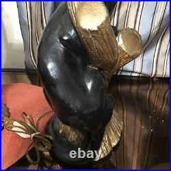 MCM Black Panther Lamp Set (2) Ceramic Vintage Cat Table Lamps Rare NO SHADES