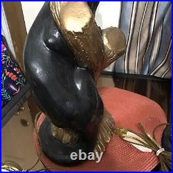 MCM Black Panther Lamp Set (2) Ceramic Vintage Cat Table Lamps Rare NO SHADES