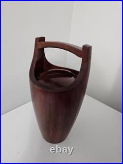 MCM Dansk Staved Teak Ice Bucket by Jens Quistgaard With Rare White Liner