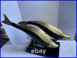 MCM Dara International Sculpture Whales Brass Black Lacquer 1983 Tag $265 RARE