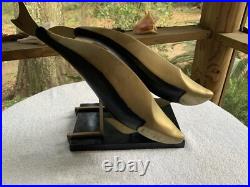MCM Dara International Sculpture Whales Brass Black Lacquer 1983 Tag $265 RARE