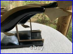 MCM Dara International Sculpture Whales Brass Black Lacquer 1983 Tag $265 RARE