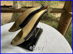 MCM Dara International Sculpture Whales Brass Black Lacquer 1983 Tag $265 RARE