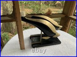 MCM Dara International Sculpture Whales Brass Black Lacquer 1983 Tag $265 RARE