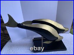 MCM Dara International Sculpture Whales Brass Black Lacquer 1983 Tag $265 RARE