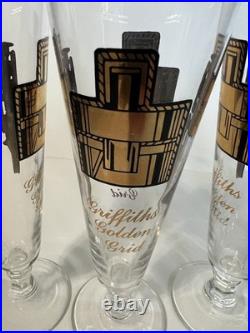 MCM Griffiths Golden Grid Pilsner Glasses USA Mechanical Design Innovation RARE