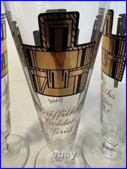 MCM Griffiths Golden Grid Pilsner Glasses USA Mechanical Design Innovation RARE