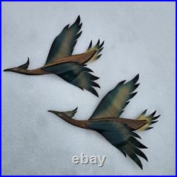 MCM Masketeers 1962 Metal Wood Flying Phoenix Crane Geese Wall Art Set Of 2