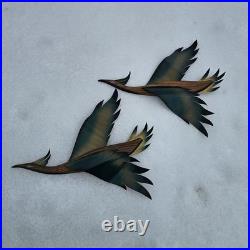 MCM Masketeers 1962 Metal Wood Flying Phoenix Crane Geese Wall Art Set Of 2