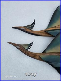 MCM Masketeers 1962 Metal Wood Flying Phoenix Crane Geese Wall Art Set Of 2