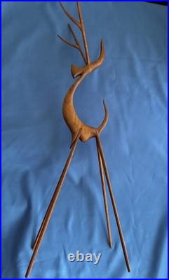 MCM Moderne 16 Wood (Teak) Leggy Slender Deer Gazelle Antelope Sculpture Rare