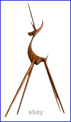 MCM Moderne 16 Wood (Teak) Leggy Slender Deer Gazelle Antelope Sculpture Rare