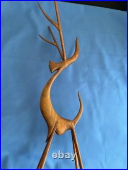 MCM Moderne 16 Wood (Teak) Leggy Slender Deer Gazelle Antelope Sculpture Rare