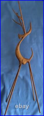 MCM Moderne 16 Wood (Teak) Leggy Slender Deer Gazelle Antelope Sculpture Rare