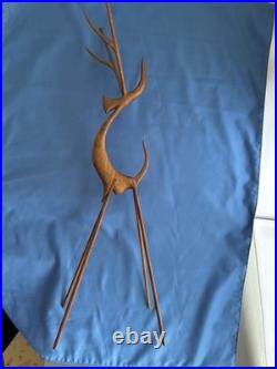 MCM Moderne 16 Wood (Teak) Leggy Slender Deer Gazelle Antelope Sculpture Rare
