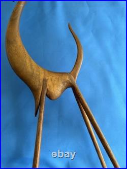 MCM Moderne 16 Wood (Teak) Leggy Slender Deer Gazelle Antelope Sculpture Rare