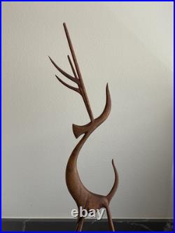 MCM Moderne 16 Wood (Teak) Leggy Slender Deer Gazelle Antelope Sculpture Rare