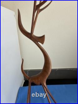 MCM Moderne 16 Wood (Teak) Leggy Slender Deer Gazelle Antelope Sculpture Rare