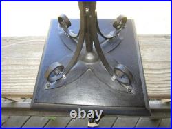 MCM Rare Marked Peter Marsh Chunk Glass Wrought Iron Wood Base Lamp 22 1/2 Tall
