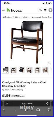 MCM Vintage Black Leather Wood Armchair Desk Mid Century Modern RARE