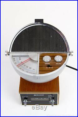 MIDLAND Vintage Space Age Sphere Clock AM FM Radio Mid-Century Modern Rare Wood