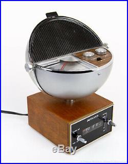 MIDLAND Vintage Space Age Sphere Clock AM FM Radio Mid-Century Modern Rare Wood